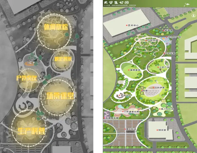 江西理工大学大学生公园功能分区图。图/江西理工大学建筑与设计学院